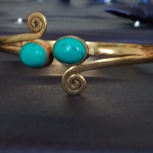 Handmade Native American Turquoise Bronze 8" Bangle Bracelet - Picture 2 of 3